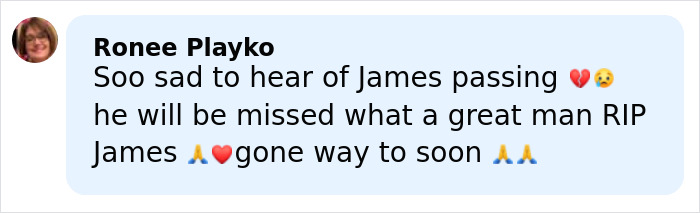 Comment expressing sadness over James Van Der Beek's passing and tribute to him from Katie Holmes' handwritten letter.