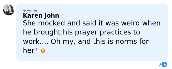 Commenter Karen John reacting with amusement to unusual court behavior, highlighting public outrage over world class privilege.