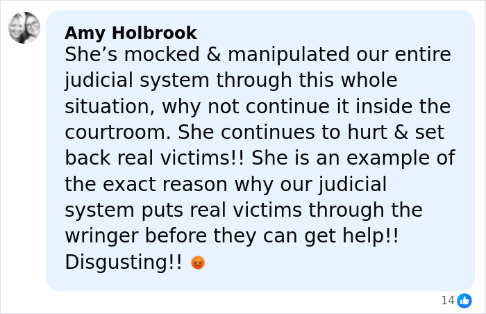 User comment expressing outrage over Blake Lively's court delivery, highlighting world class privilege issue.