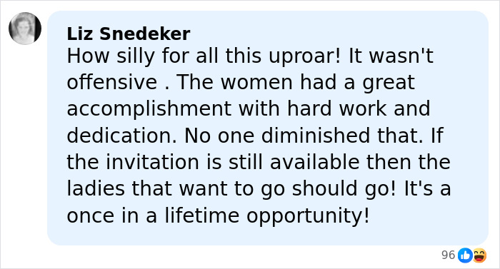Comment by Liz Snedeker about US women's hockey players and their response to Trump's remark, emphasizing their hard work and dedication.