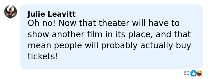 Screenshot of a social media comment about theater's hilarious clap back after Amazon pulled Melania documentary.