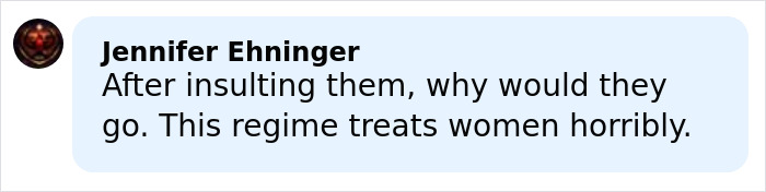 Comment by Jennifer Ehninger criticizing treatment of women after controversial remark, related to Team USA women&rsquo;s hockey stars.