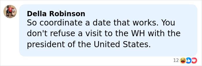 Comment by Della Robinson urging to coordinate a date for Team USA Women&rsquo;s Hockey stars to visit the White House.