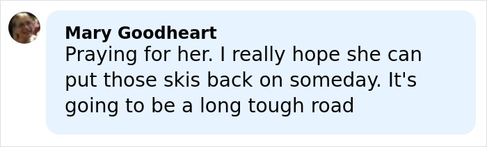 User comment expressing hope for Lindsey Vonn’s recovery and return to skiing after Olympics accident backlash.