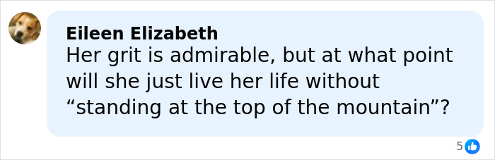 User comment by Eileen Elizabeth in a social media post, discussing Lindsey Vonn’s resilience after Olympics accident.