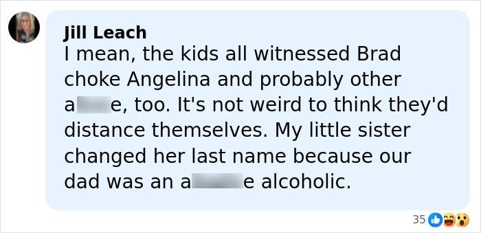 Comment discussing Brad Pitt's kids distancing themselves and their relationship amid family issues revealed in mom's new movie.