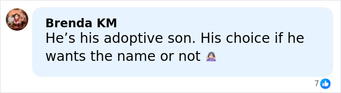 Comment by Brenda KM discussing adoption and name choice in a social media post related to Brad Pitt's kids.