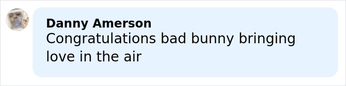 User comment praising Bad Bunny for bringing love during halftime show, related to Super Bowl viewers' reactions.