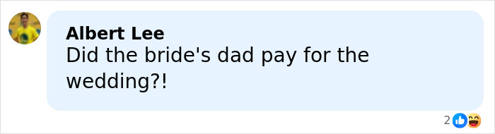 Comment from Albert Lee questioning if the bride's dad paid for the wedding related to Bad Bunny's halftime show.