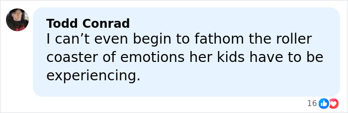 Comment from Todd Conrad expressing sympathy for the emotional roller coaster faced by mom of three who vanished 24 years ago.