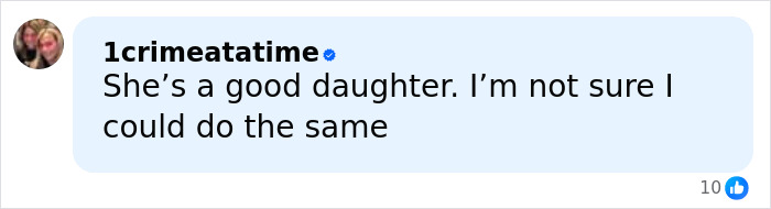 Screenshot of social media comment about a mom of three who vanished 24 years ago discussing her daughter.