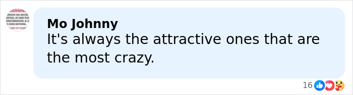 A social media comment by Mo Johnny discussing perceptions about attractiveness and behavior in a light blue speech bubble.