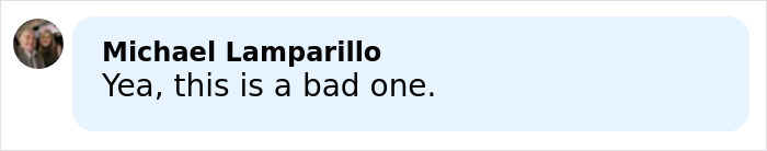 Comment by Michael Lamparillo stating this is a bad one in a text message style format.