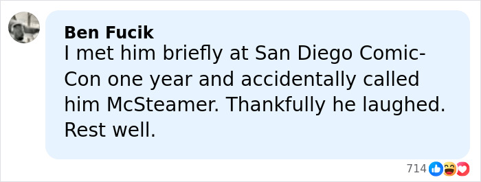 Comment expressing condolences and a brief encounter, highlighting commonly ignored ALS symptoms after Eric Dane’s hand claim.