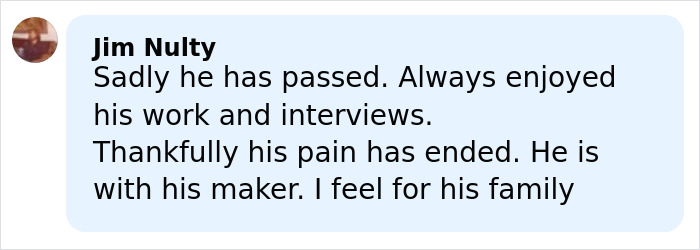User comment about a person's passing, expressing sympathy and reflecting on ignored ALS symptoms after Eric Dane’s hand claim.