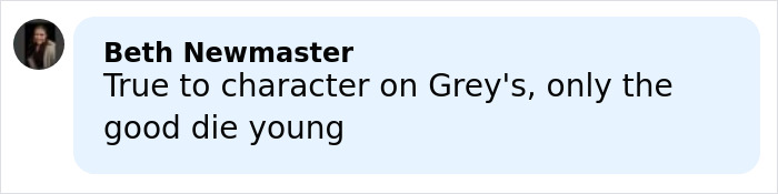 Comment by Beth Newmaster about Grey's character and a common ALS symptom discussed in medical forums.