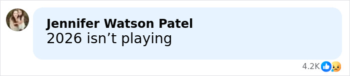 Person named Jennifer Watson Patel sending a message about 2026, expressing concern or urgency in a casual chat format.