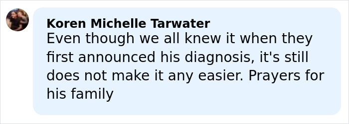 Comment about ALS symptoms and diagnosis, expressing support and prayers for the family after Eric Dane’s claim.