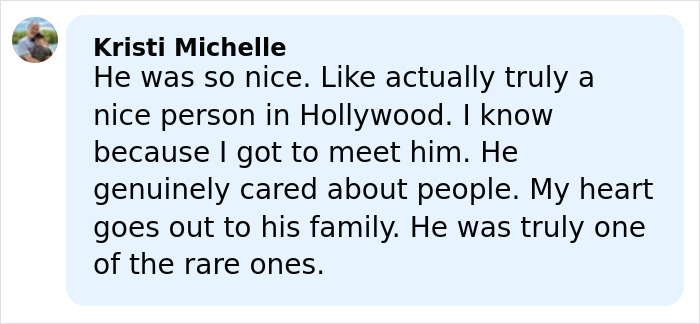 Comment from Kristi Michelle about a Hollywood actor, reflecting on ALS symptoms and awareness.