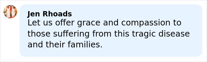 A comment urging grace and compassion for those suffering from ALS and their families, highlighting commonly ignored symptoms.