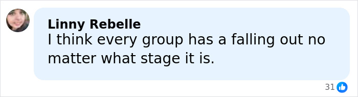 Comment from Linny Rebelle about falling outs in groups, related to toxic mom drama involving Kaley Cuoco and Ashley Tisdale.