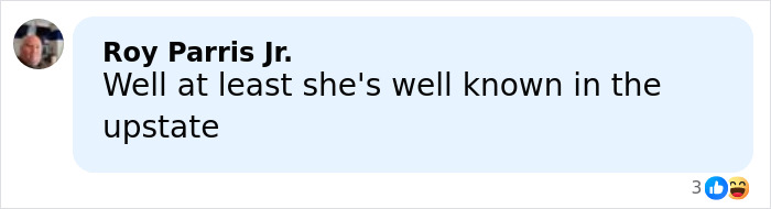 Comment by Roy Parris Jr. in a discussion about boutique owner scandal, mentioning she is well known in the upstate town.