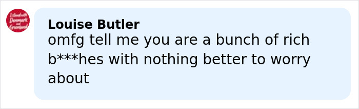 Comment from Louise Butler in a social media post expressing frustration related to toxic mom drama involving Kaley Cuoco and Ashley Tisdale.