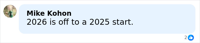 Comment by Mike Kohon stating 2026 is off to a 2025 start, related to manhood scandal Olympics rule change discussion.