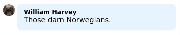 Comment saying those darn Norwegians in a light blue speech bubble with a small profile picture on the left.