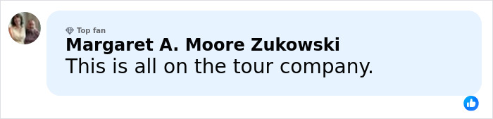Facebook comment by Margaret A. Moore Zukowski expressing concern about the tour company related to six mothers losing their lives.