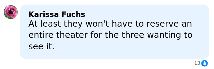 Comment on social media from Karissa Fuchs humorously about theater’s hilarious clap back after Amazon pulled Melania documentary.