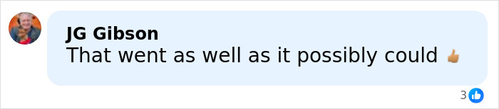 Social media comment reacting with a thumbs-up emoji to a theater's hilarious clap back after a controversial documentary pull.