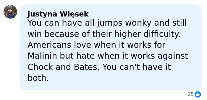 Comment discussing Olympics cheating scandal with mention of French skater and controversial suspicious win in figure skating.