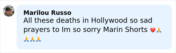 Facebook comment expressing condolences after harrowing 911 audio revealed following Martin Short's daughter Katherine's tragic death.
