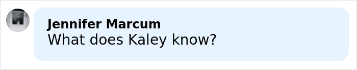 Text message conversation showing Jennifer Marcum asking "What does Kaley know?" referencing Toxic Mom drama involving Kaley Cuoco and Ashley Tisdale.