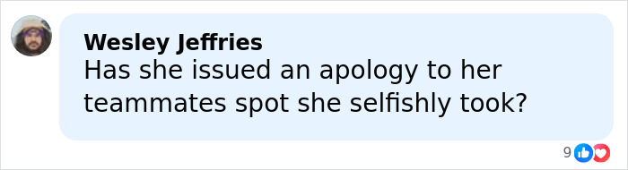 Comment by Wesley Jeffries questioning apology related to Lindsey Vonn backlash after Olympics accident update