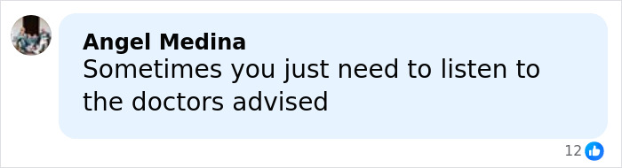 Comment by Angel Medina expressing need to listen to doctors, related to backlash after Lindsey Vonn's horrific Olympics accident update.