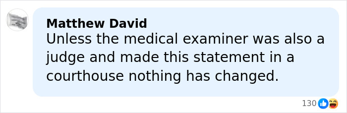 Comment by Matthew David discussing the medical examiner's ruling in Alex Pretti's case on a social media platform.