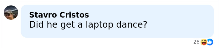 Comment by Stavro Cristos asking if someone got a laptop dance, relating to Stephen Hawking family's explanation in Epstein files.