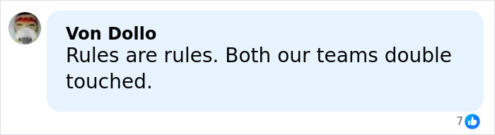 Comment from Von Dollo discussing rules and double touching in a sports context related to Olympics cheating accusations.