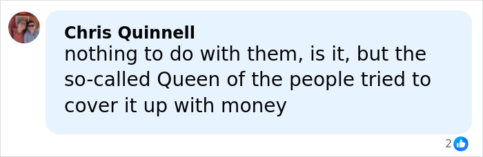 Comment by Chris Quinnell discussing the Queen and money in relation to Epstein files and royal scrutiny.