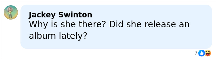 Comment from Jackey Swinton questioning if a person released an album lately, expressing confusion about their presence.