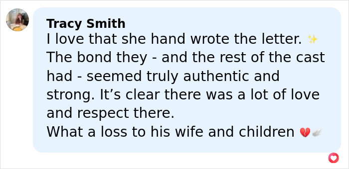 Fan comment expressing admiration for Katie Holmes’ handwritten letter honoring late costar James Van Der Beek.