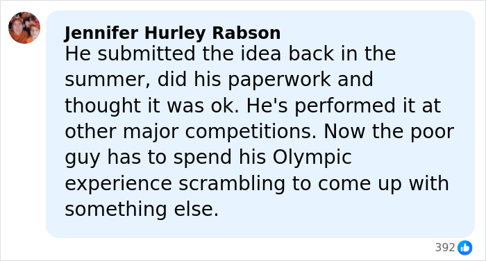 Comment discussing an Olympic figure skater&rsquo;s banned music choice and challenges during Winter Games preparation.