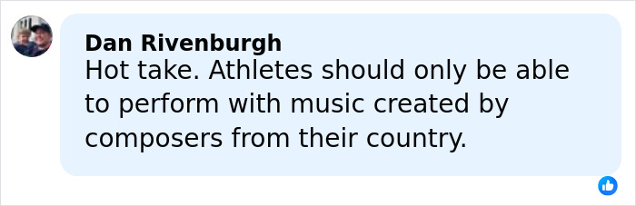 Comment by Dan Rivenburgh discussing Olympic figure skater&rsquo;s music choice and athlete performance guidelines at Winter Games.