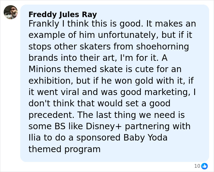 Comment about an Olympic figure skater&rsquo;s strange choice of music banned at the Winter Games, discussing brands and themes.