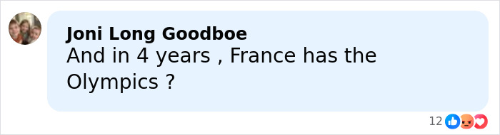 Comment from Joni Long Goodboe asking about France hosting the Olympics in four years after US figure skating scandal.