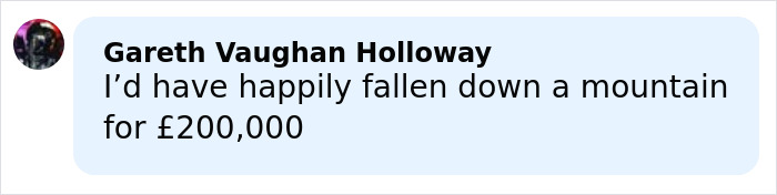 Comment from Gareth Vaughan Holloway in a social media post mentioning falling down a mountain after Olympics accident backlash.