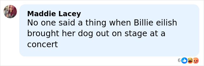 Comment by Maddie Lacey criticizing reactions to Sabrina Carpenter's 2026 Grammys performance compared to Billie Eilish&rsquo;s concert.