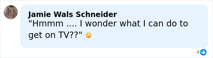 Comment by user Jamie Wals Schneider wondering about getting on TV, related to former adult star ditching LA and joining Amish community.